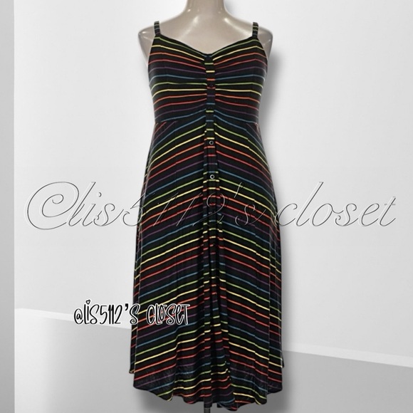 Torrid Black Rainbow Stripe Super Soft Button-Front Midi Swing Dress 1X 14 16 - Picture 3 of 16